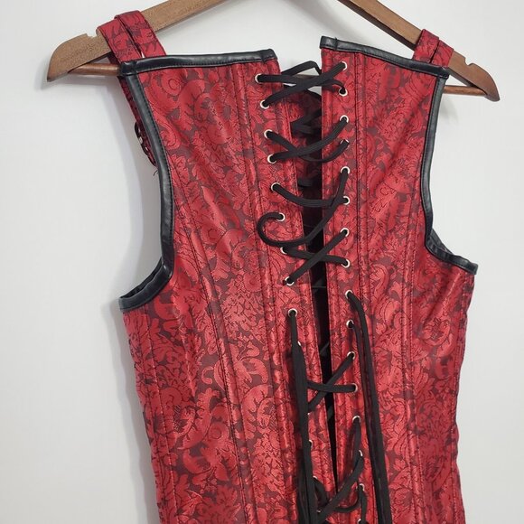 Undbranded Womens Red Toggle Lace Up Corset Size M Steampunk Dark Goth Vampire - Picture 4 of 9